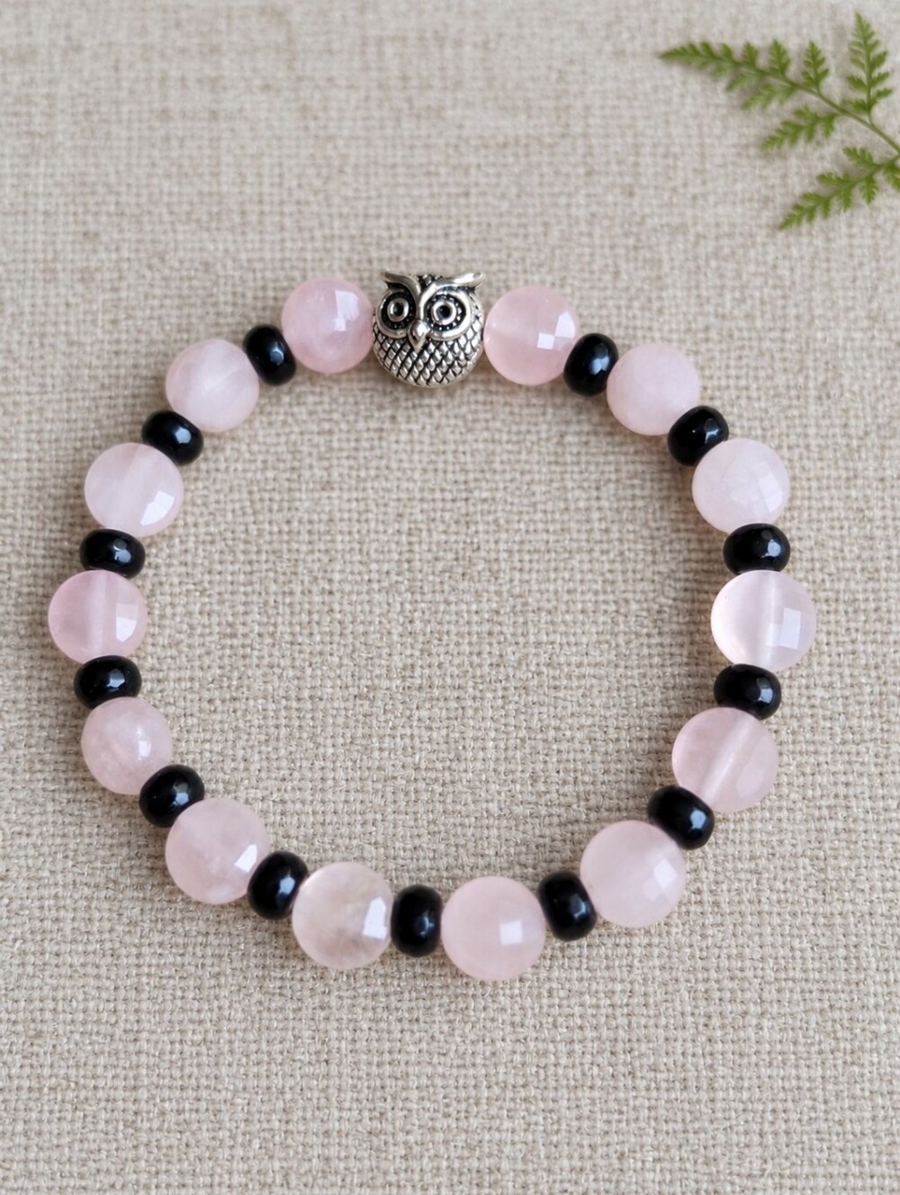 Rose Quartz & Black Onyx Beaded Stretch Bracelet | Handmade
